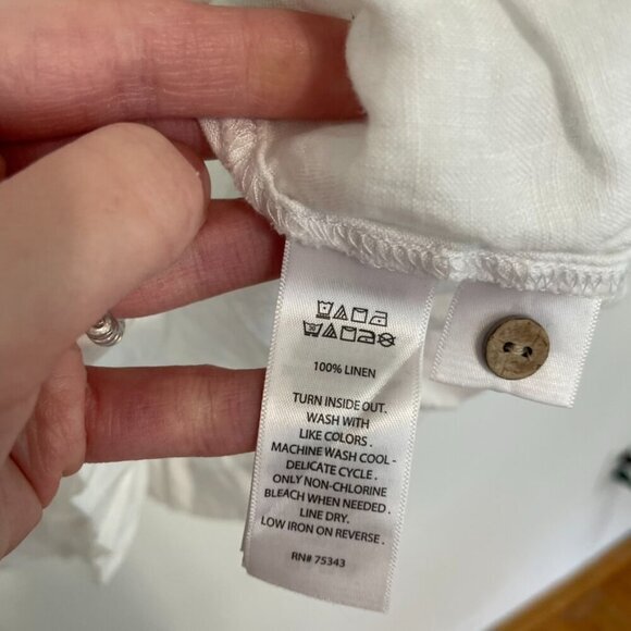 CATHERINE MALANDRINO Solid White Popover Short Sleeve 100% Linen Peplum Blouse M - Picture 9 of 12